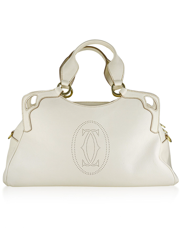 Cartier Accessories Marcello Handbag 17.5 x 5.5 x 9 IN White Smooth Leather Gold Tone Hardware
