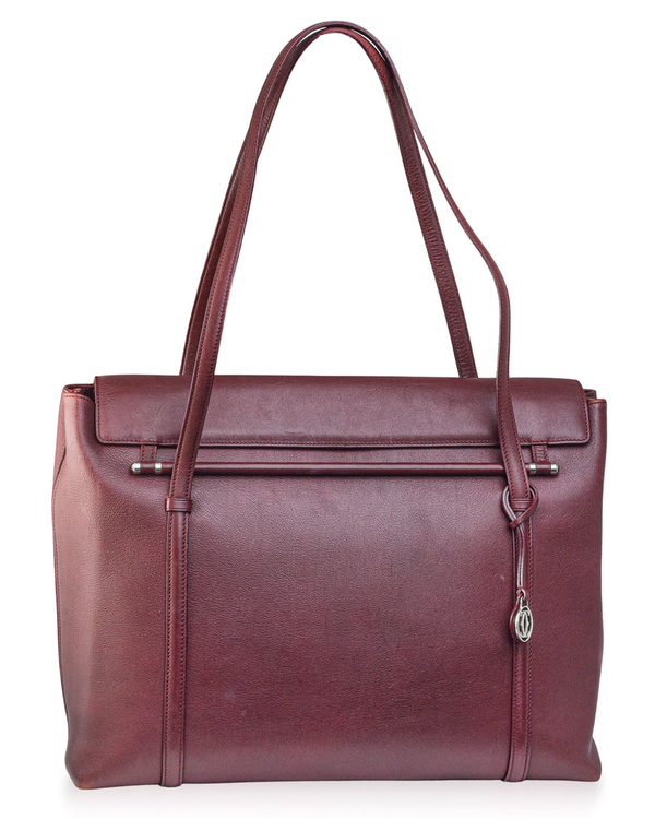 Cartier Accessories Cabochon Travel Tote Bag 17.5 x 12.5 x 8IN Bordeaux Leather Silver-Tone Hardware Leather Strap (Tote)