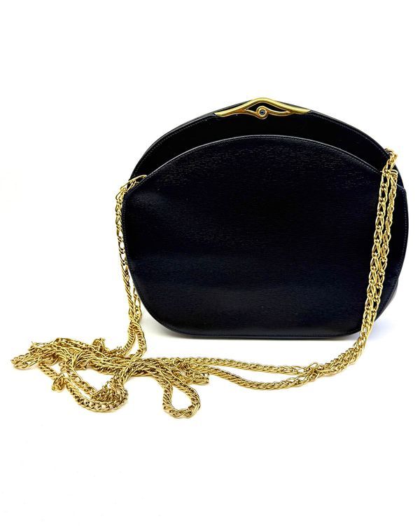 Cartier Accessories Sapphire Shoulder Bag 8.1 x 6.6 x 2.2 IN Dark Navy Leather Gold Tone Hardware Chain Shoulder Strap