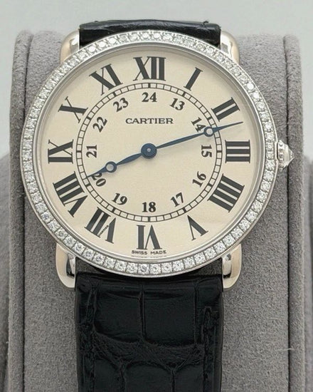 Cartier Ronde De Cartier 36MM Silver Dial Diamond Bezel Leather Strap (WR000551)