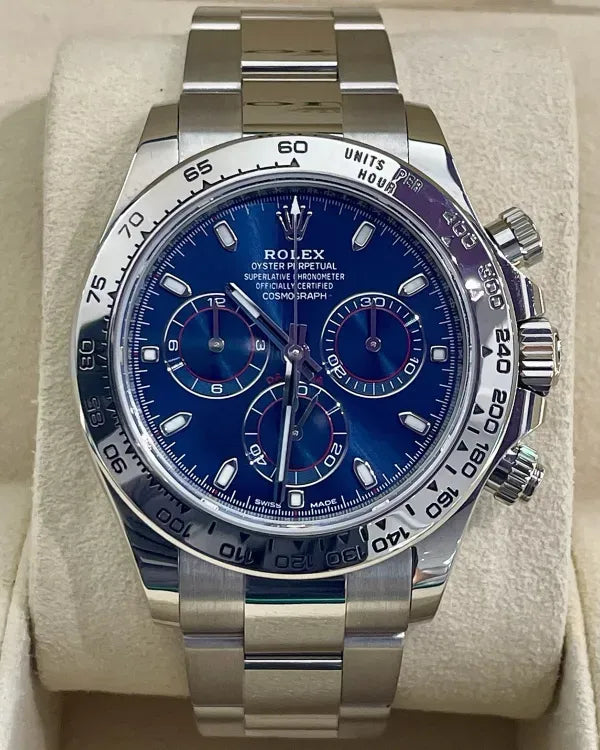 (Working) 2023 Rolex Cosmograph Daytona 40MM Blue Dial White Gold Oyster Bracelet (116509)