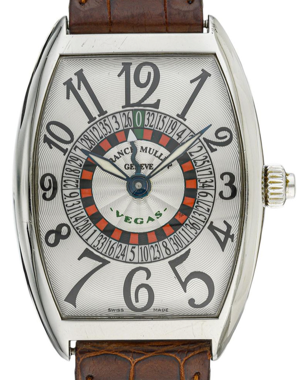Franck Muller Cintrée Curvex "Vegas" 34MM Silver Dial Leather Strap (6850)