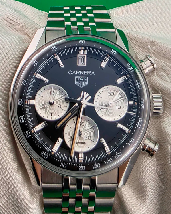 Tag Heuer Carrera Chronograph "Glass Box" 39MM Black Dial Steel Bracelet (CBS2210.BA0048)