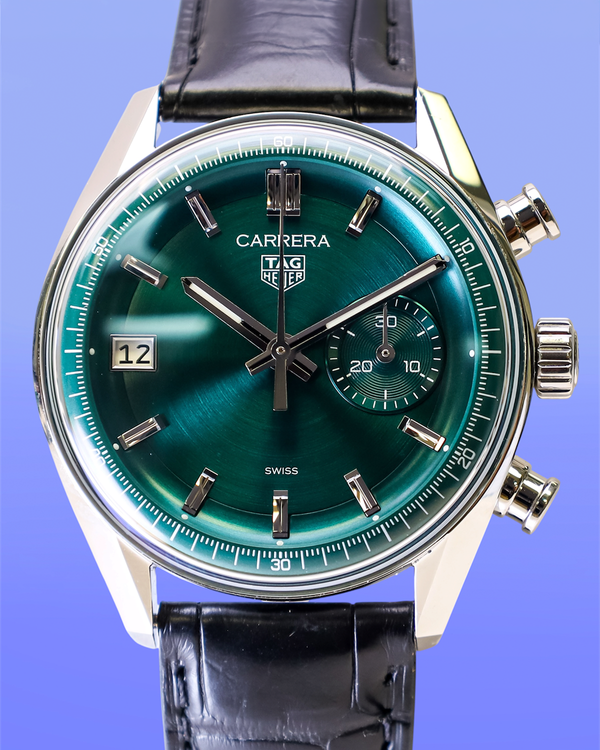 2025 Tag Heuer Carrera Chronograph 39MM Green Dial Leather Strap (CBS2211)