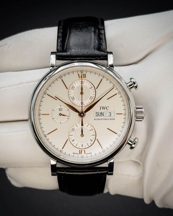 No Reserve - 2019 IWC Schaffhausen Portofino Chronograph 42MM Steel Silver Dial Leather Strap (IW391031)
