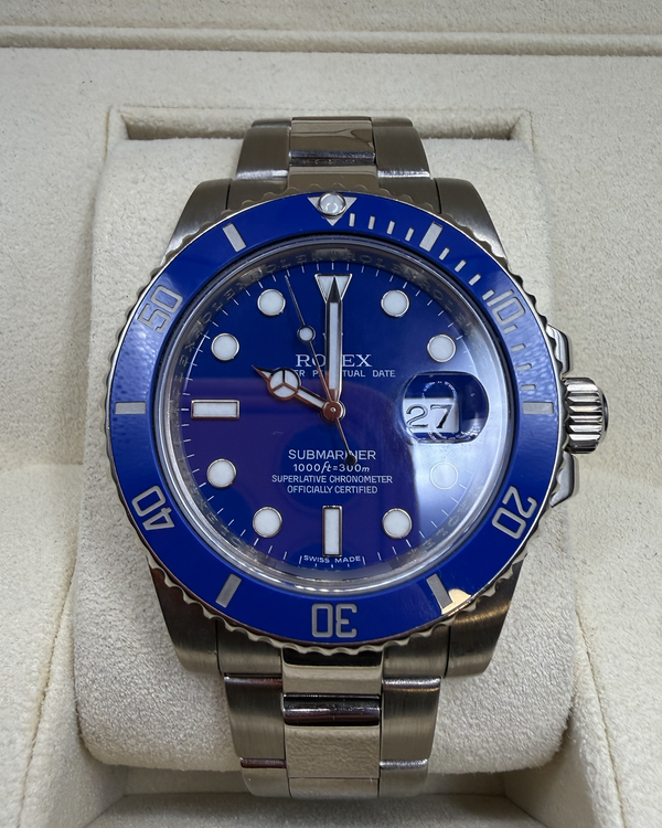 No Reserve - 2009 Rolex Submariner 40 MM Blue Dial Oyster Bracelet (116619LB  SMURF DISCONTINUED)