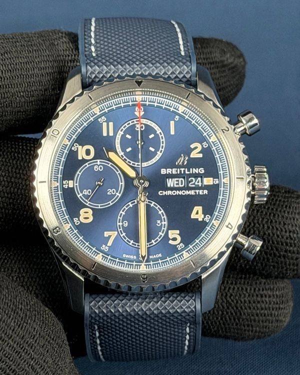 2020 Breitling Aviator 8 Chronograph 43MM Blue Dial Aftermarket Rubber Strap (A13316)