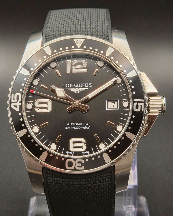 Longines HydroConquest 41MM Black Dial Rubber Strap (L3.742.4.56.6)