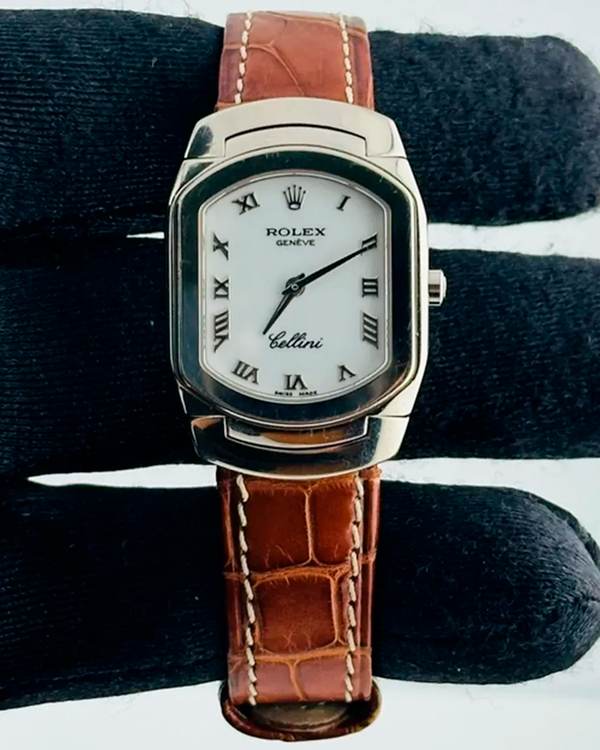 1999 (A Serial) Rolex Cellini 25MM Quartz White Dial Leather Strap (6631/9)