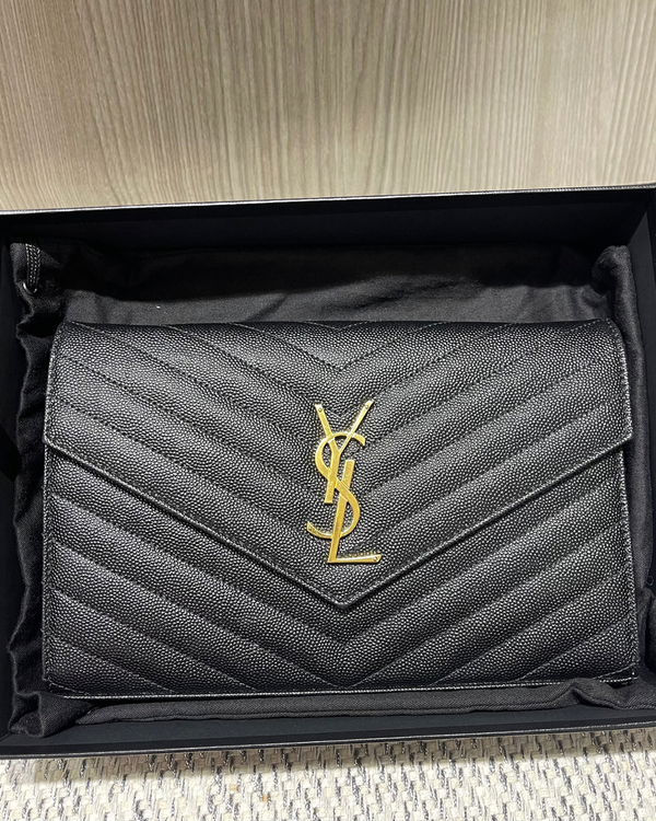 Saint Laurent Monogram Large Wallet 9 x  5.5 x 1.5IN Leather Gold-Tone Hardware Chain Strap (YSL Monogram)