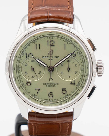 2024 Breitling Premier B09 Chronograph 40MM Pistachio Green Dial Leather Strap (AB0930)