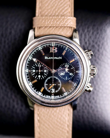 Blancpain Léman Fly-Back Chronograph 38MM Black Dial Aftermarket Leather Strap (2185)