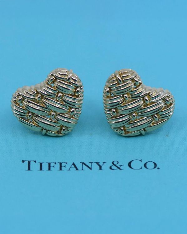 Tiffany Accesories Woven Heart 27MM x 23MM Yellow Gold (Earrings Heart)