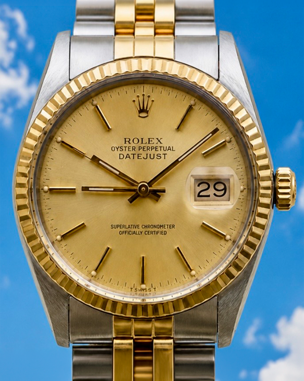No Reserve - Rolex Datejust 36MM Champagne Dial Aftermarket Steel Bracelet (16013)