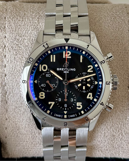 2023 Breitling Classic Avi Chronograph P-51 Mustang 42MM Black Dial Steel Bracelet (A233803A1B1A1)