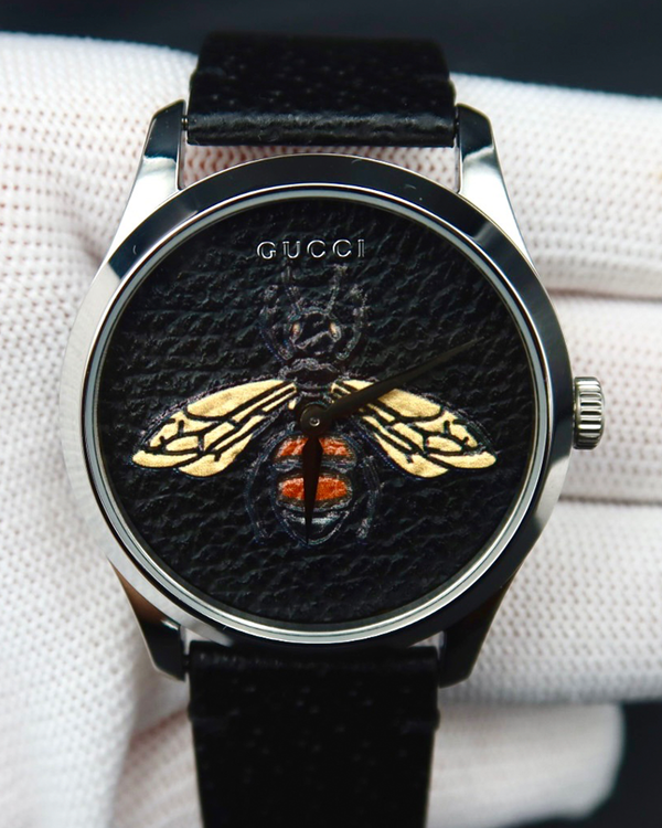 No Reserve - Gucci Backpack G-Timeless 38MM Quartz Black Embroidery Dial Leather Strap (YA1264067)