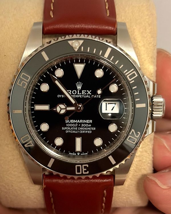 No Reserve - 2023 Rolex Submariner Date 41MM Black Dial Leather Strap (126610LN)