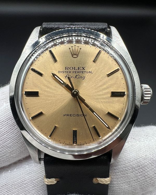No Reserve - Rolex Air-King 34MM "Pool Intairdril" Champagne Dial Leather Strap (5500)