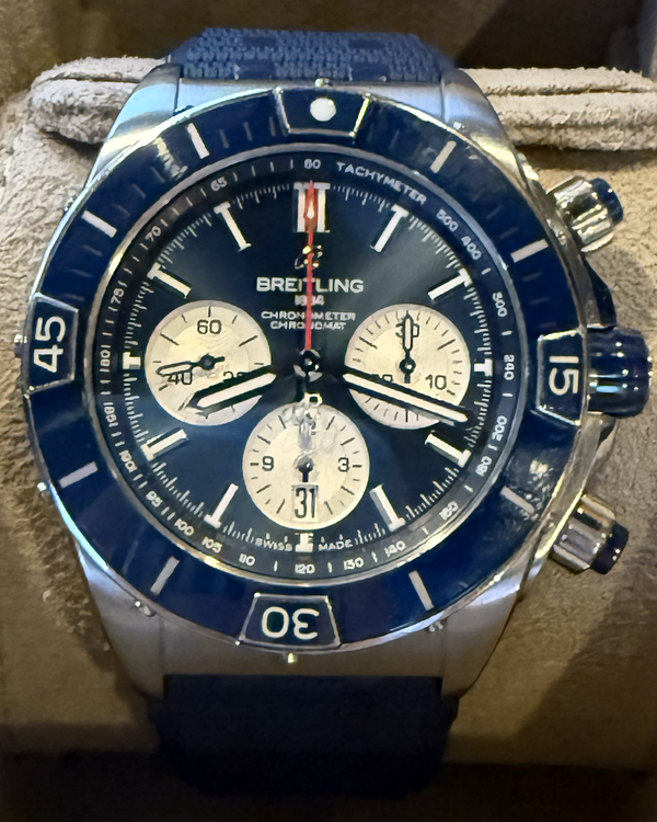 No Reserve - 2024 Breitling Super Chronomat B01 44MM Blue Dial Rubber Strap (AB0136)