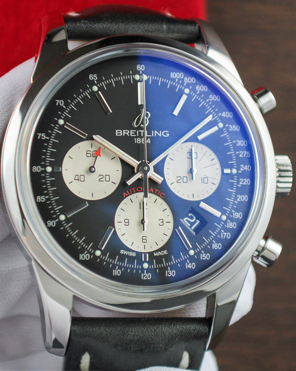 Breitling Transocean Chronograph 43MM Black Dial Leather Bracelet (AB0152)