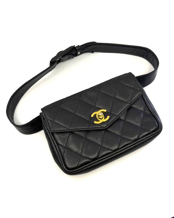 Chanel Accessories 6.5 x 4.5 x 2 IN Matelasse Belt Caviar Bag