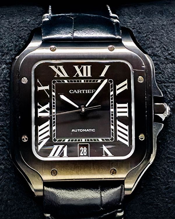 2025 Cartier Santos De Cartier 39.8MM Black Dial Leather Strap (WSSA0039)