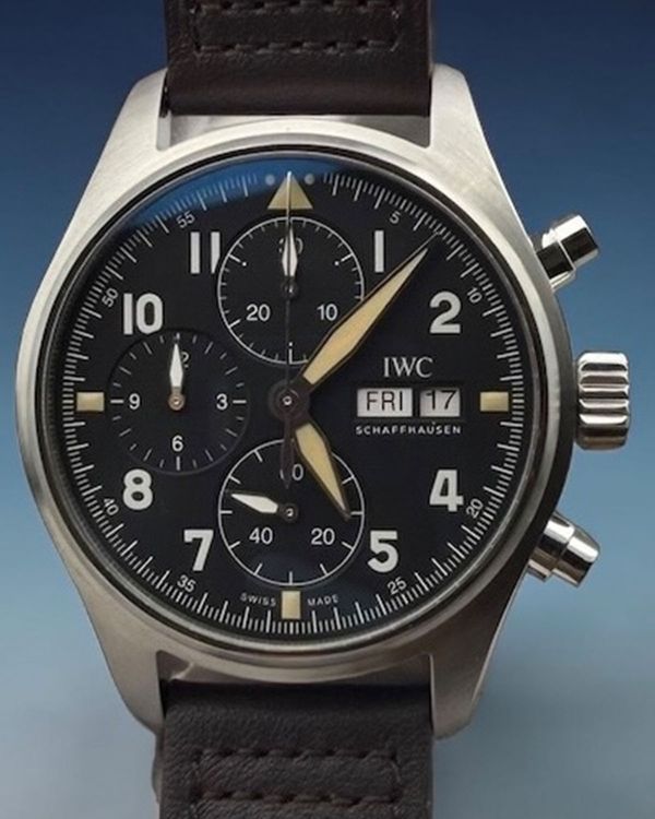 2020 IWC Schaffhausen Pilot Spitfire Chronograph 41MM Black Dial Leather Strap (IW387903)