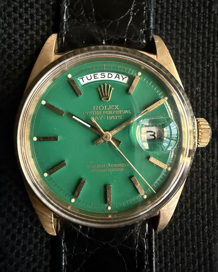 1971 Rolex Day-Date 36 MM Aftermarket Green Dial Leather Strap (1803)