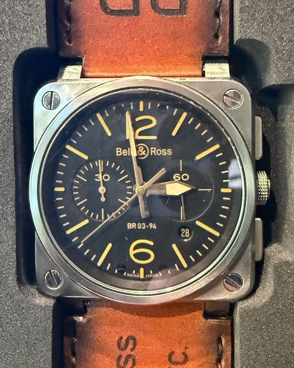 2014 Bell & Ross BR 03-94 Phantom Chronographe 42MM Black Dial Leather Strap (BR03-94 S)