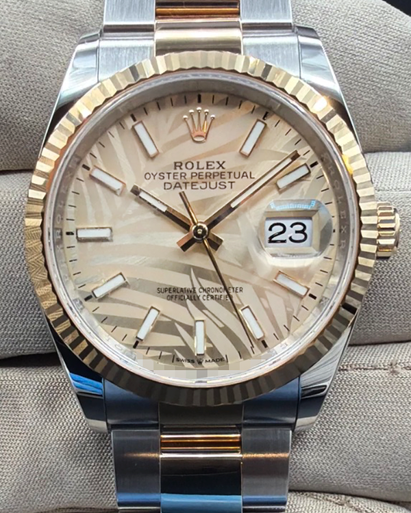 2024 Rolex Datejust 36MM Champagne "Palm Motif" Dial Two-Tone Oyster Bracelet (126233)