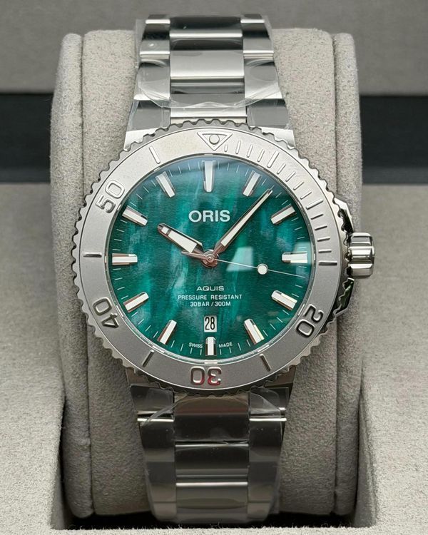 2026 Oris Aquis Date Oris X Bracenet 43.5MM Green Dial Steel Bracelet (01 733 7730 4137-07 8 24 05PEB)