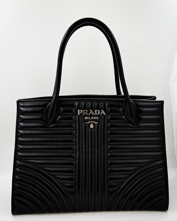 Prada Diagramme 12.15 x 6 x 8.5IN Quilted Leather Silver-Tone Hardware Leather Strap (1BA165)