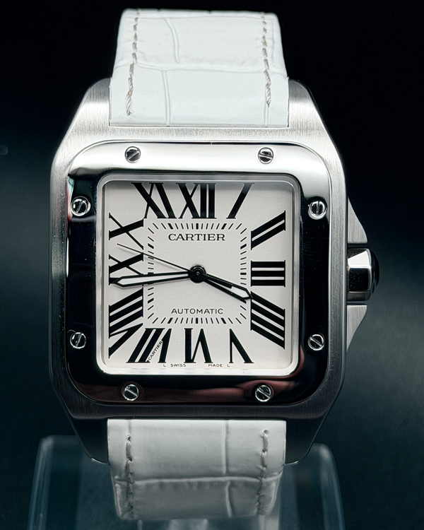 2017 Cartier Santos De Cartier 100XL 38x41MM White Dial Leather Strap (W20073X8)