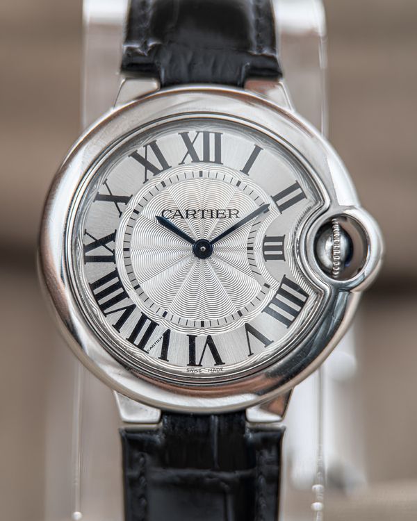 2013 Cartier Ballon Bleu 33MM Quartz Silver Dial Leather Strap (W6920086)