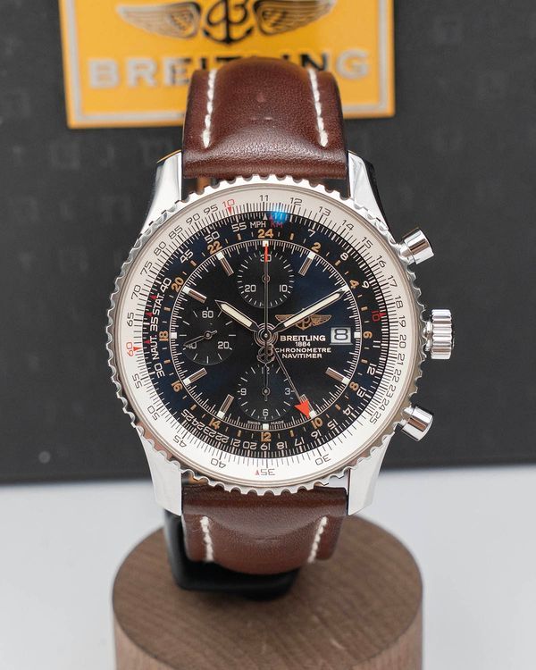 2015 Breitling Navitimer World 46MM Black Dial Leather Strap (A2432212/B726)
