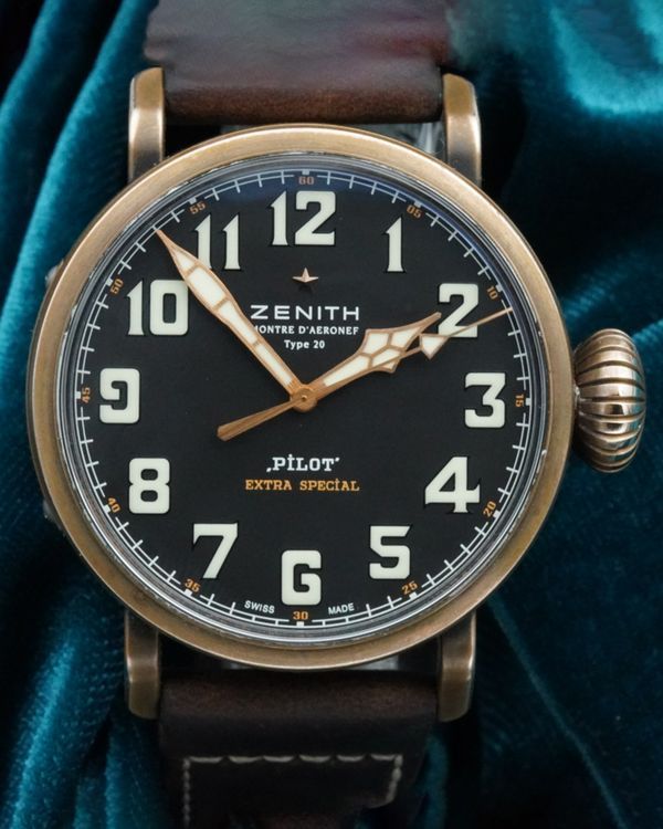 No Reserve - 2015 Zenith Pilot 45MM Black Dial Leather Strap (29.2430.679/21.C753)
