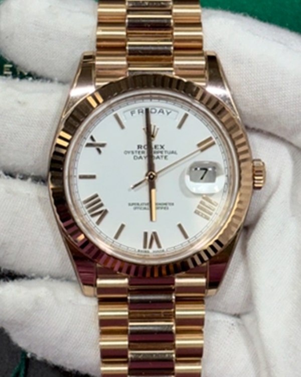 2021 Rolex Day-Date 40MM White Dial Rose Gold President Bracelet (228235)