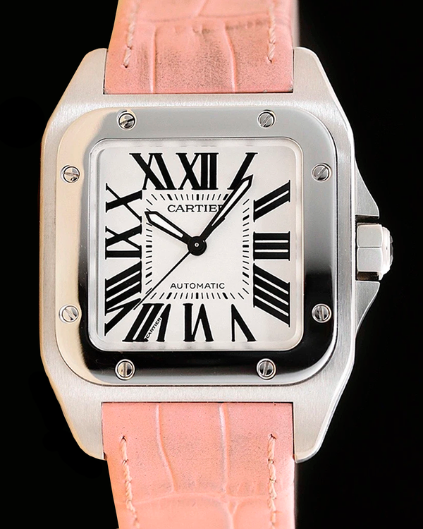 Cartier Santos 100 33MM White Dial Leather Strap (W20126X8)