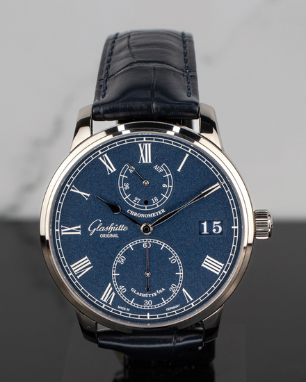 2026 Glashütte Original Senator Chronometer White Gold 42MM Blue Dial Leather Strap (1-58-01-05-34-30)