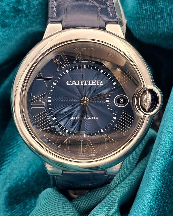 No Reserve - 2020 Cartier Ballon Bleu 42MM Blue Dial Leather Strap (WSBB0025)