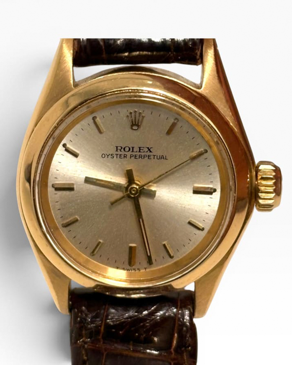 Rolex Oyster Perpetual Lady Date 26MM Champagne Dial Leather Strap (6619)