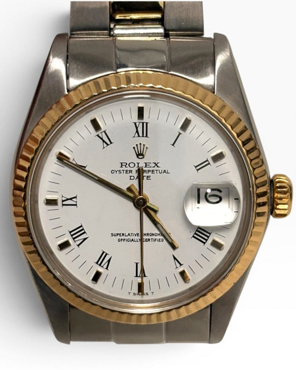 Rolex Oyster Perpetual Date 34MM Aftermarket White Dial Two-Tone Oyster Bracelet (1501)