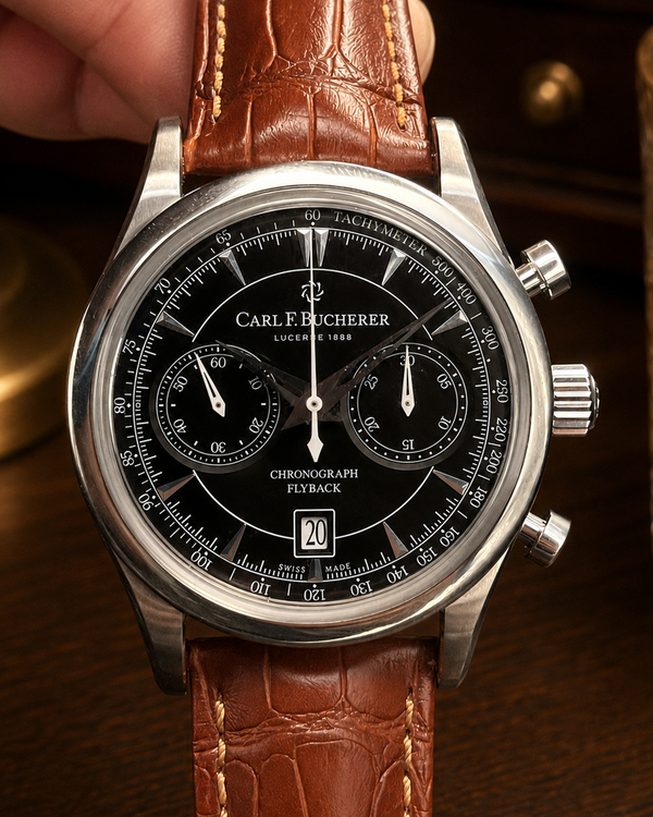 No Reserve - Carl F. Bucherer Manero Chronograph 43MM Black Dial Leather Strap (00.10919.08.33.01)