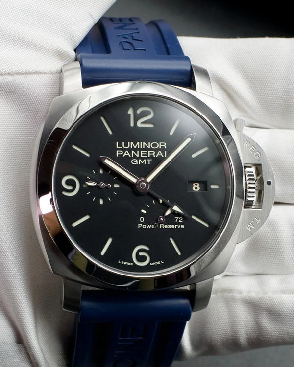 2013 Panerai Luminor 1950 3 Days GMT 44MM Black Dial Rubber Strap (PAM00321)