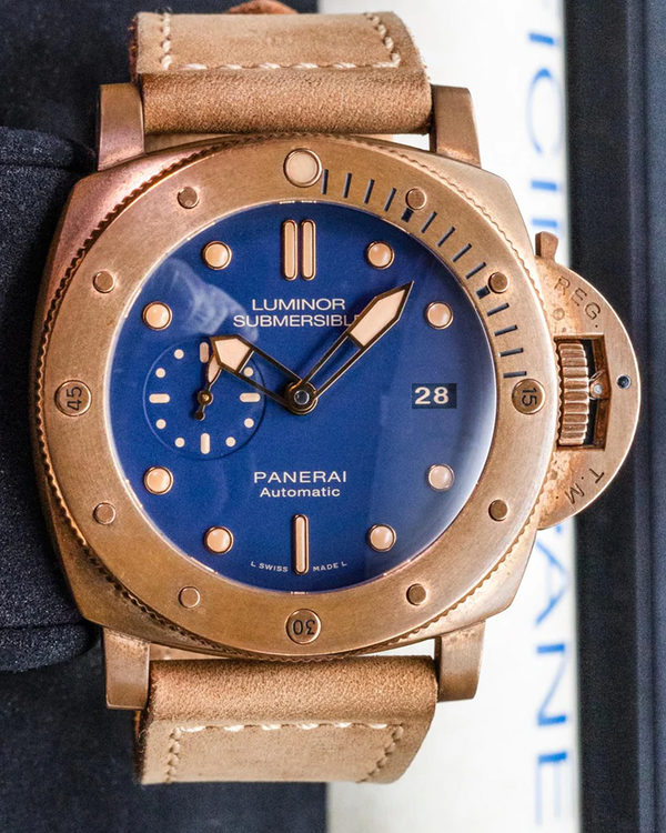 2018 Panerai Submersible 47MM Blue Dial Calfskin Leather Strap (PAM00671)