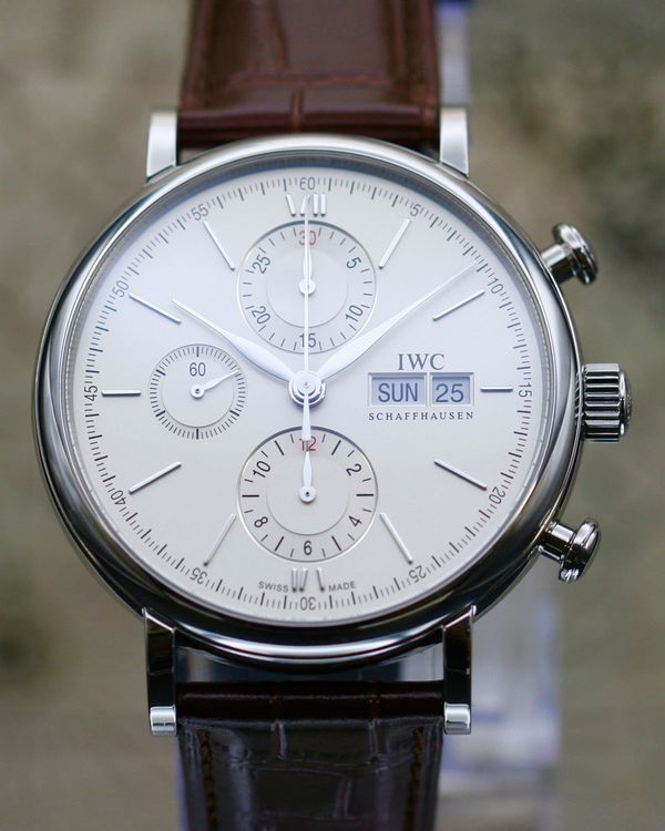 No Reserve - 2021 IWC Portofino Chronograph 42MM Silver Dial Crocodile Leather Strap (IW391027)
