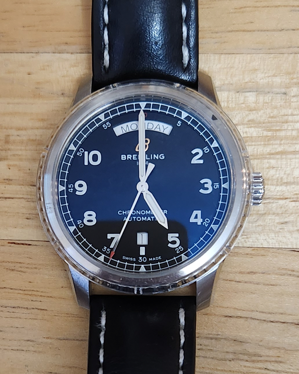 Breitling Aviator 8 Day Date 41MM Black Dial Crocodile Leather Strap (A45330101B1X1)