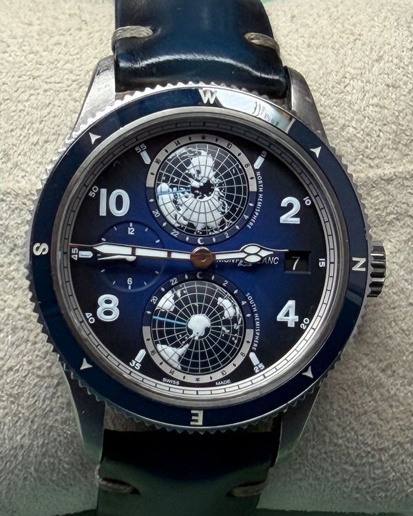 2020 Montblanc 1858 Geosphere 42MM Blue Dial Calfskin Leather Strap (125565)