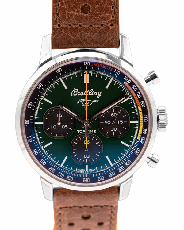 Breitling Top Time Ford Mustang 42MM Green Dial Calfskin Leather Strap (A25310)