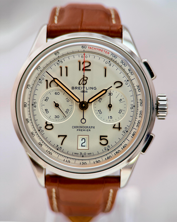 2025 Breitling B-1 Chronograph 42MM Silver Dial Leather Strap (AB0145211G1A1)